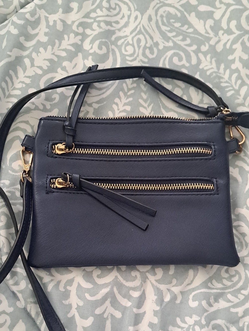 Classic Navy Crossbody Bag with Gold-Tone Zippers